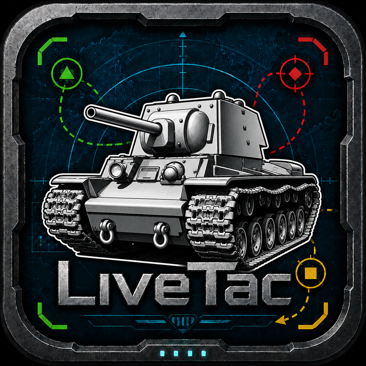 LiveTac icon with tactical map background and realistic tank